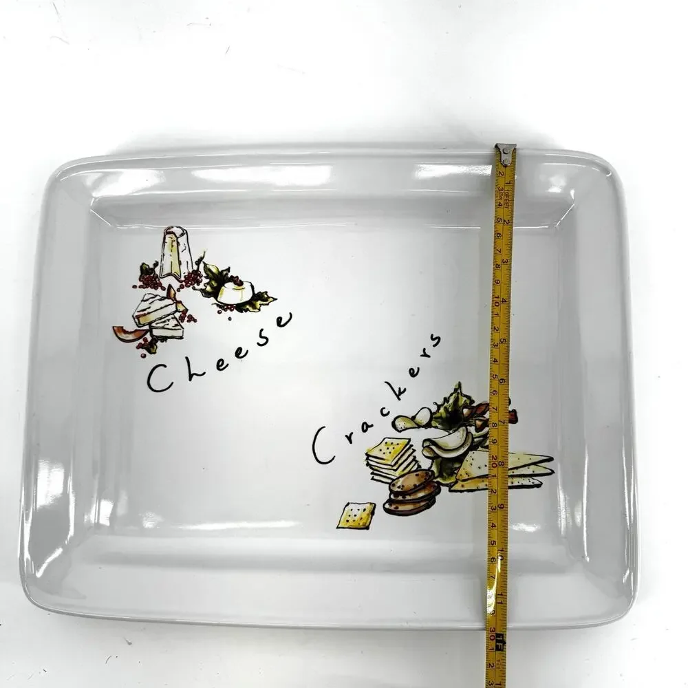 Pottery Barn Serving Platter Cheese & Crackers 12x15 Ceramic Charcuterie Plate